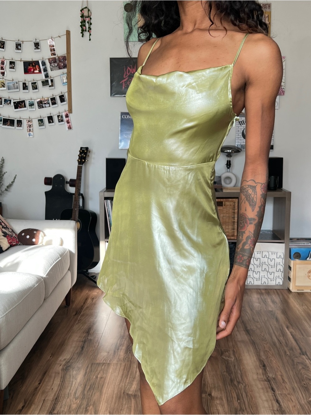 Urban Outfitters Mallory Green Metallic Mini Dress